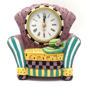 Milson and Louis Chair Clock Hand Painted Quartz Clock Working 90s Colors