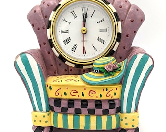 Milson and Louis Chair Clock Hand Painted Quartz Clock Working 90s Colors