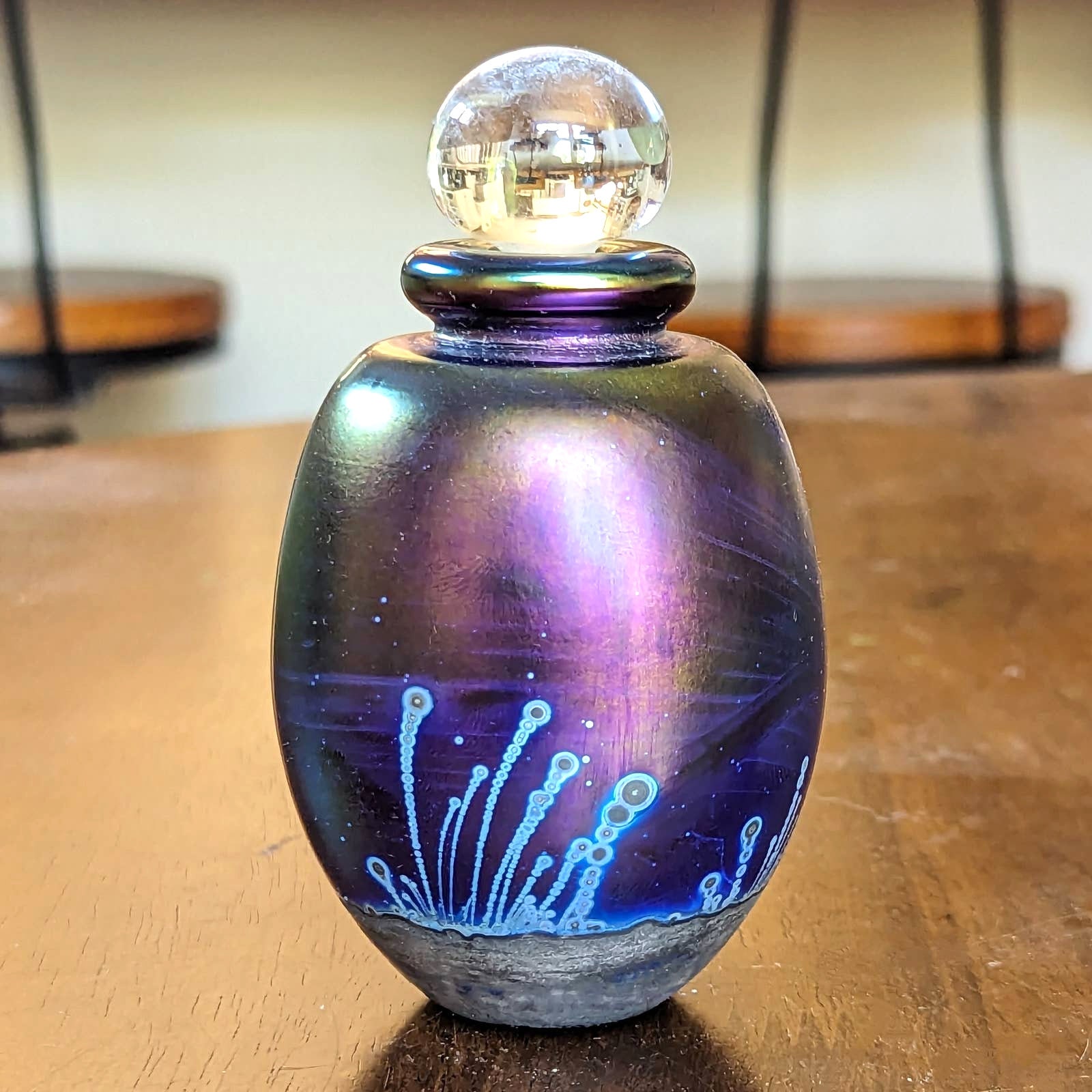 ガラス作家 Robert Eickholt 香水瓶  希少 1990年 在銘 Robert Eickholt Signed Iridescent Art Glass Perfume Bottle