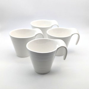 Omni Ware Ceramic White Ribbed Mugs with Open Handles Set of Four Vintage