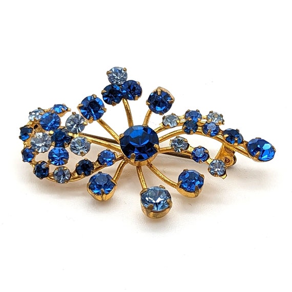 Vintage Atomic Austrian Gold Tone Brooch with Blue