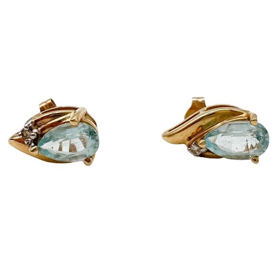 Blue Topaz and Diamond 14k Gold Stud Earrings Pea… - image 1