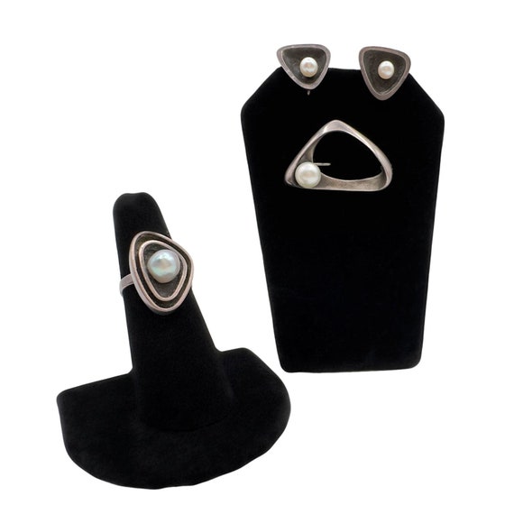Merle Boyer Sterling Silver And Pearl Earrings an… - image 2