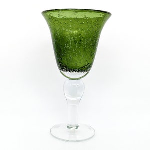 Bubble Glass Goblets Hand Blown Artland Iris Avocado Green 12oz. 8.5&quot; Tall (2)