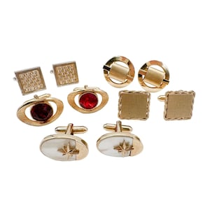 Vintage Cufflinks Lot of Five Pairs Mid Century Modern Gold Silver Tone Geometric Mens Jewelry Swank