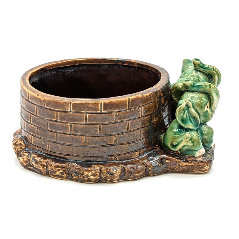 Vintage Majolica Lucky Elephant Planter Two Green Elephants Trunks up ...