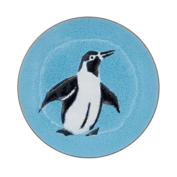 Vintage Annemarie Davidson Enamel on Copper Plate With Penguin on