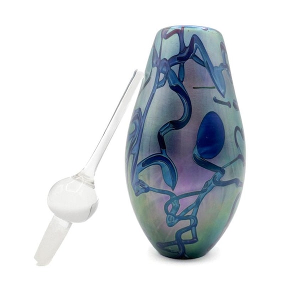 Robert Eickholt Perfume Bottle | Signed Art Glass Hand Blown Iridescent Teals Blues 1993