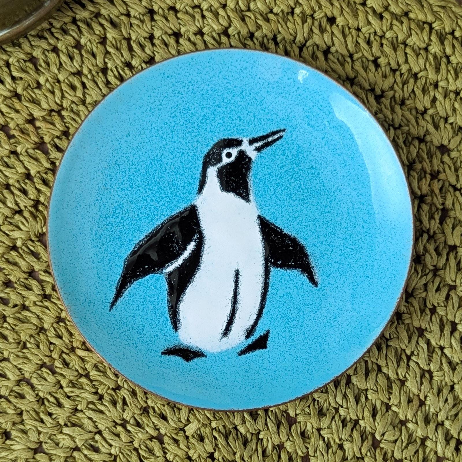 Vintage Annemarie Davidson Enamel on Copper Plate With Penguin on