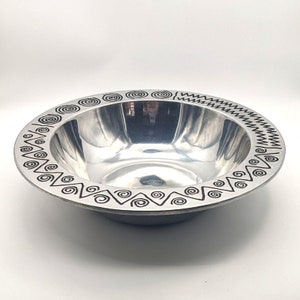 Wilton Armetale Holloware Reggae Abstract Geometric Large Pewter Bowl 12.5&quot;