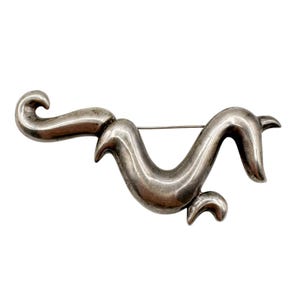 Taxco Sterling Silver Brooch | Vintage Modernist Freeform Abstract Squiggle Swirl Design | Signed 925 Mexico TJ-14