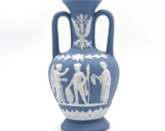 Antique Schafer & Vater Jasperware Bud Vase German Blue Amphora Shaped