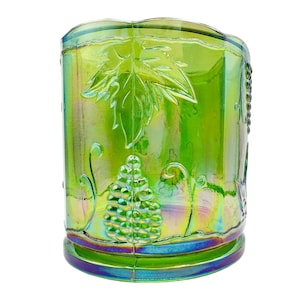 Vintage Indiana Glass Lime Green Iridescent Harvest Grape Lidded Biscuit Jar No Lid