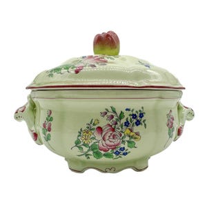 Keller and Guerin Luneville Old Strasbourg Tureen Green Majolica Faience de France Vintage