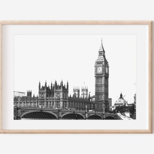 London Wall Art, London Big Ben Print Black&White, London Printable Wall Art, City View of London, Travel Print, Downloadable Digital Poster