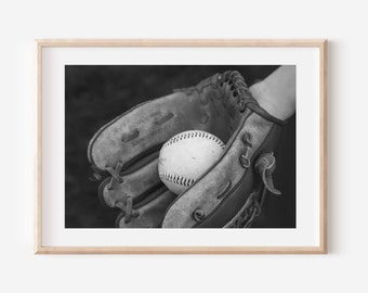 Baseball Print, Schwarz weiß, Wandkunst, Schwarzweiß Fotografie, druckbare Wandkunst, Digitaler Download