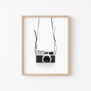 Vintage Camera Print, Black and White Wall Art, Minimalist Wall Art, Digital Download