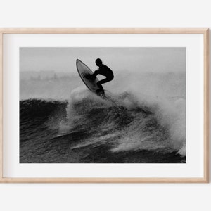 Impressão de surf, arte de parede de surf em preto e branco, pôster de praia, esporte para impressão, download digital