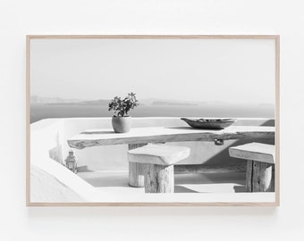 Santorini Wall Art, Santorini Print, Greece Printable Wall Art, Santorini Black & White Photography, Digital Download, Travel Wall Art