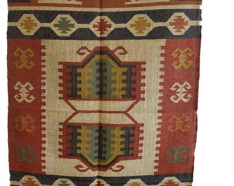 Woven wool jute rugs Handmade Wool and Jute Kilim Dhurrie Rug Traditional Indian Design