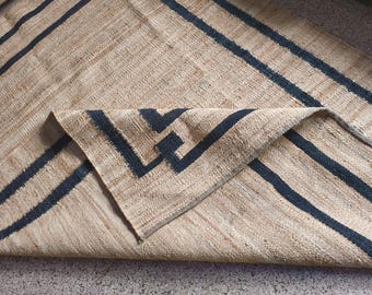 Handwoven Jute Rug, Black Border, Natural Fiber Boho Area Carpet
