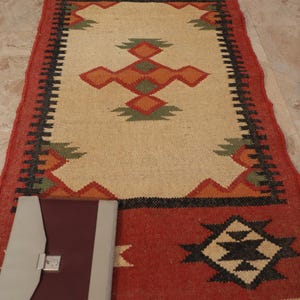Bohemian Kilim Runner Rug: Wool Jute Stair, Hallway