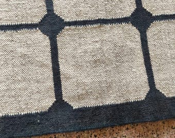 Handmade Wool Jute Rug, Black and White Kilim Style Runner, Natural Area Rug, Bohemian Woven Jute Rug, Natural Jute Rug