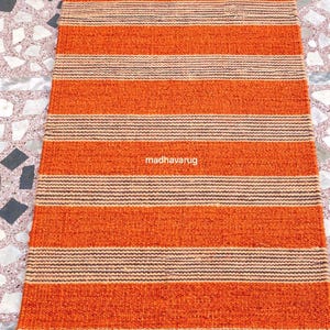Orange Jute Rug, Handwoven Jute Area Rug, Handmade Jute Runner, Stair Jute Runner, Hallway Decor Carpet, Natural Fiber Runner