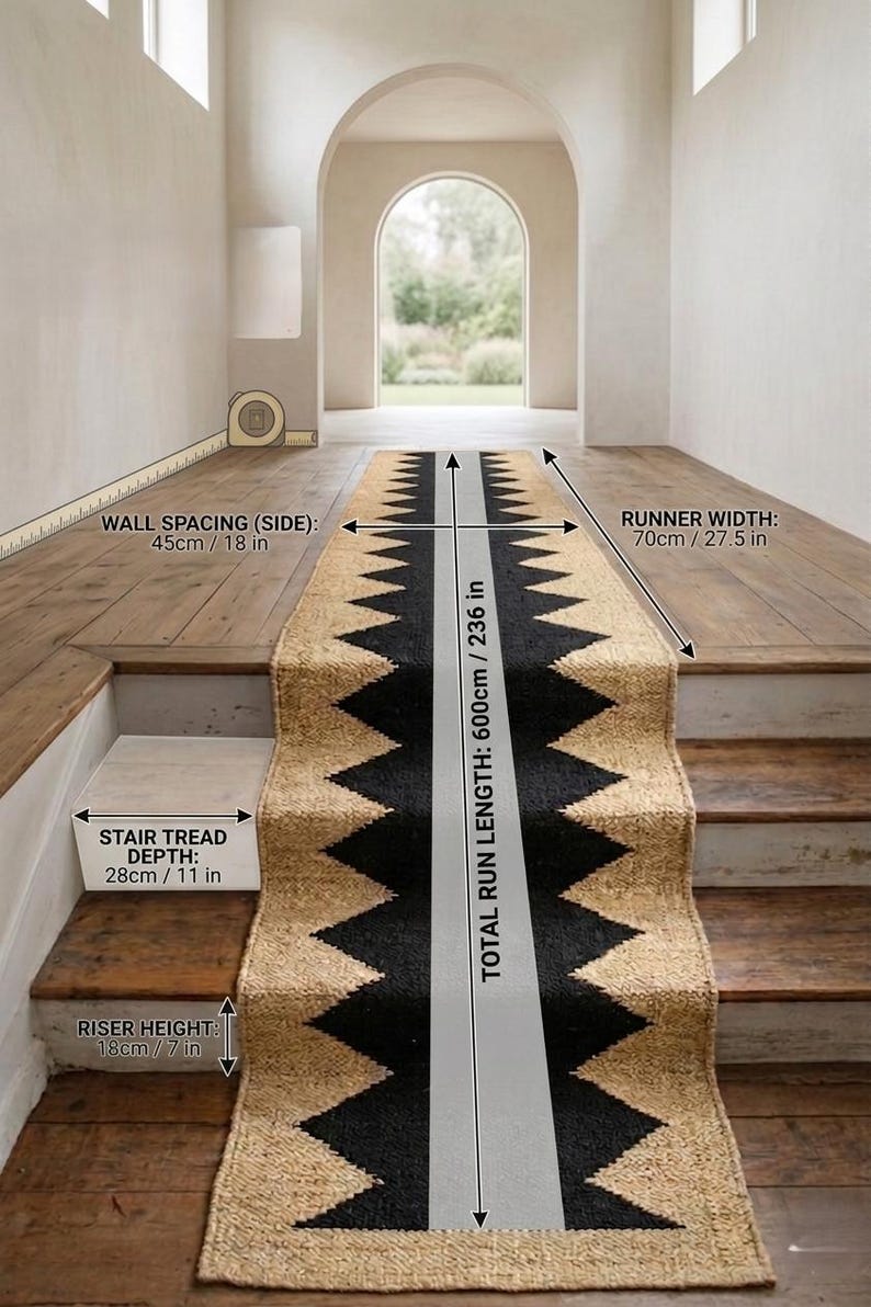 Riser Rug Black and Beige Jute Hemp Runner Rug, Stair Jute Runner, Natural Jute ...