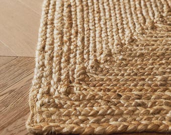 Handwoven Braided Jute Area Rug, Natural Scandi Style Carpet, Indian Handmade Rug