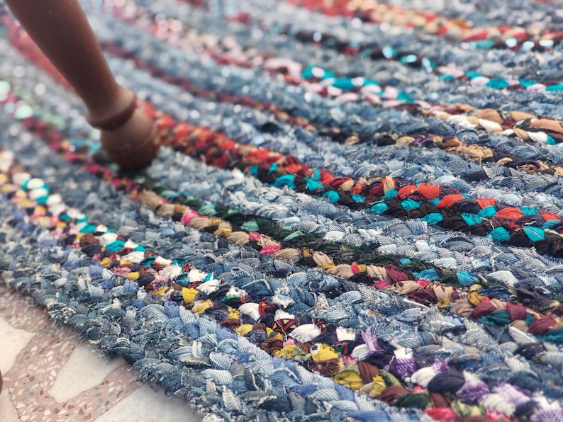 Handwoven Denim Jute Rug: Oval Braided Farmhouse Decor Free Shipping - Etsy