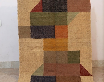 Alfombra Kilim de yute y lana hecha a mano, alfombra tradicional india de estilo bohemio para la decoración del hogar.