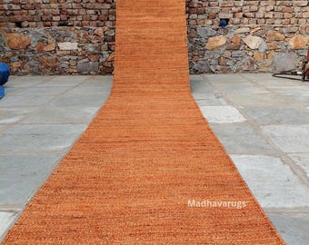 Hand-Braided Orange Hemp Jute Runner Rug | Eco-Friendly Boho Farmhouse Decor