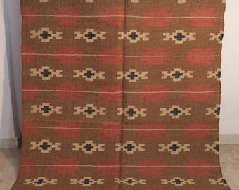 Handwoven Wool Jute Kilim Rug, Boho Indian Home Decor Runner