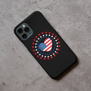 Patriotic Tough Case,MagSafe Tough Case, Red White Blue Independence Day Heart Aesthetic Design Cover for iPhone, Samsung and Google Models