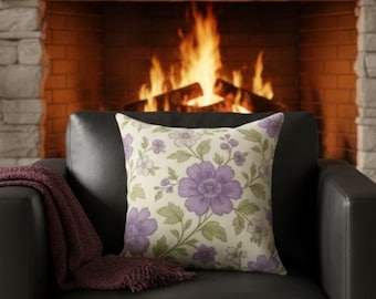 Purple Toile de Jouy Pillow, Cottagecore Floral Couch Decor