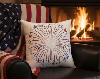 Patriotic Fireworks Pillow, 4th of July Red White Blue , Independence Day Decor