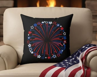 Patriotic Fireworks Pillow, Red White Blue Couch Decor, 4th of July Gift