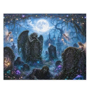 Dark Fairy Graveyard Jigsaw Puzzle, Fairycore and Zombie Activity, Cozy Home Gift