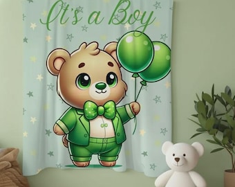 Personalized It's a Boy Teddy Bear Blanket, Green Baby Shower Velveteen Throw Gift
