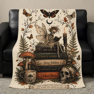 Dark Fantasy Fairy Sherpa Blanket, Pixie Book Lovers Velveteen Throw