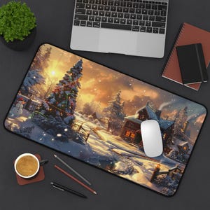 Winter Christmas Desk Mat: Holiday Office Mouse Pad Decor