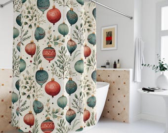 Christmas Ornament Shower Curtain: Festive Holiday Bathroom Bathtub Backdrop Decor