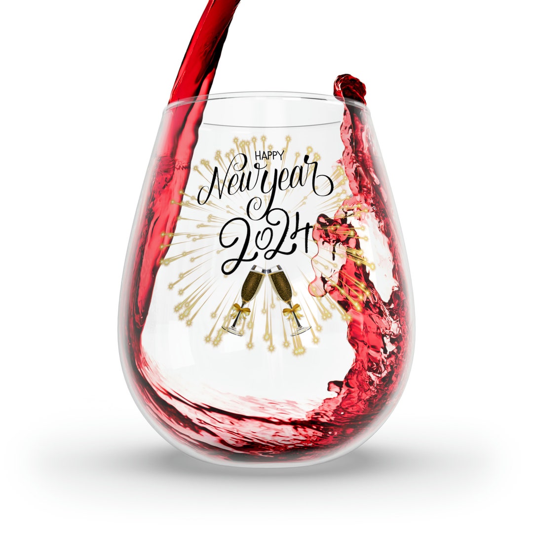 2024 Happy New Years 12oz Wine Glass,trendy Holiday Firework Wine Glass Gift, New Years Wine