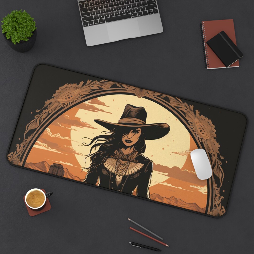 Western Gothic Desk Mat, Trendy Western Lady Office Desk Mat, Work From ...