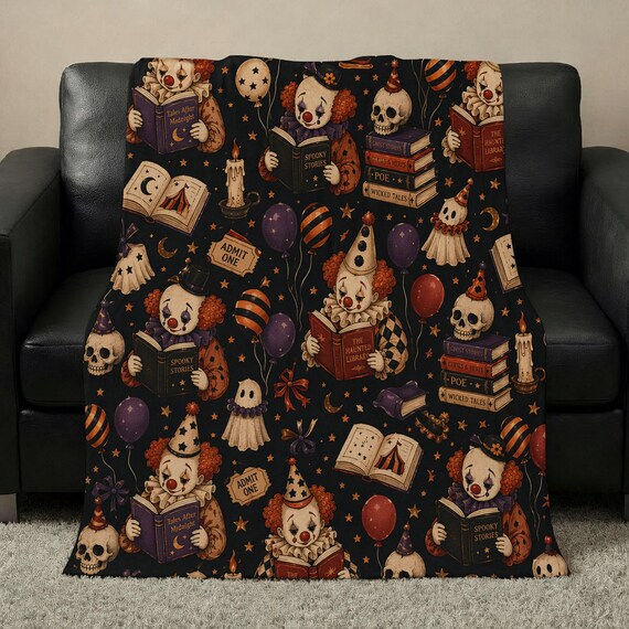 Halloween Clown Sherpa Blanket, Clowncore Velveteen Throw