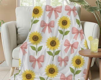 Sunflower Coquette Sherpa Blanket: Bows and Flowers Velveteen Throw