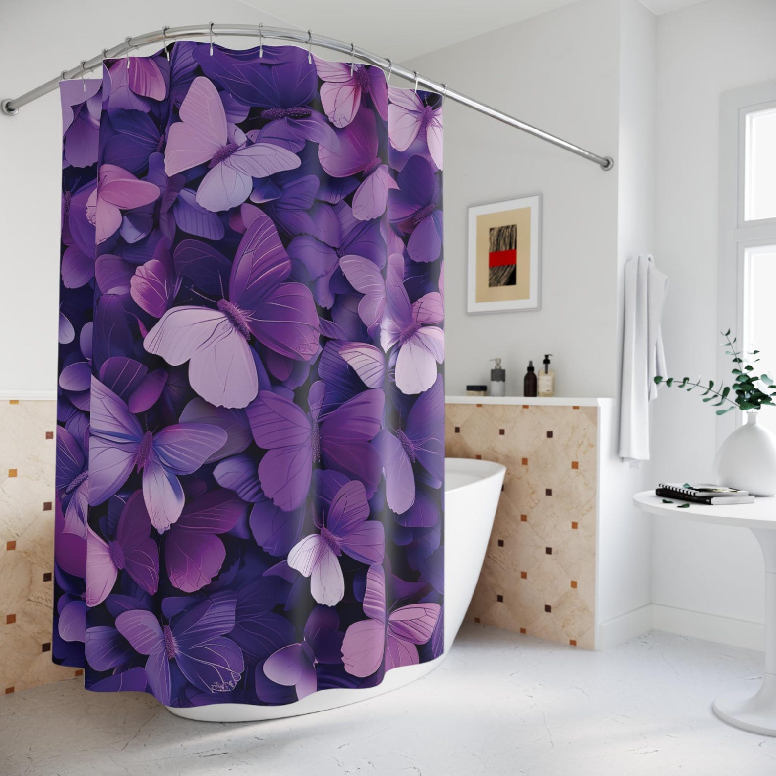 Purple Butterfly Shower Curtain, Butterfly Bathroom Decor, Purple ...