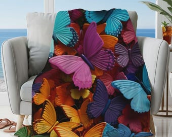 Colorful Butterflies Sherpa Blanket: Whimsical Velveteen Insect Throw