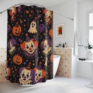 Halloween Clown Shower Curtain, Clowncore Bathroom Bathtub Backdrop Decor